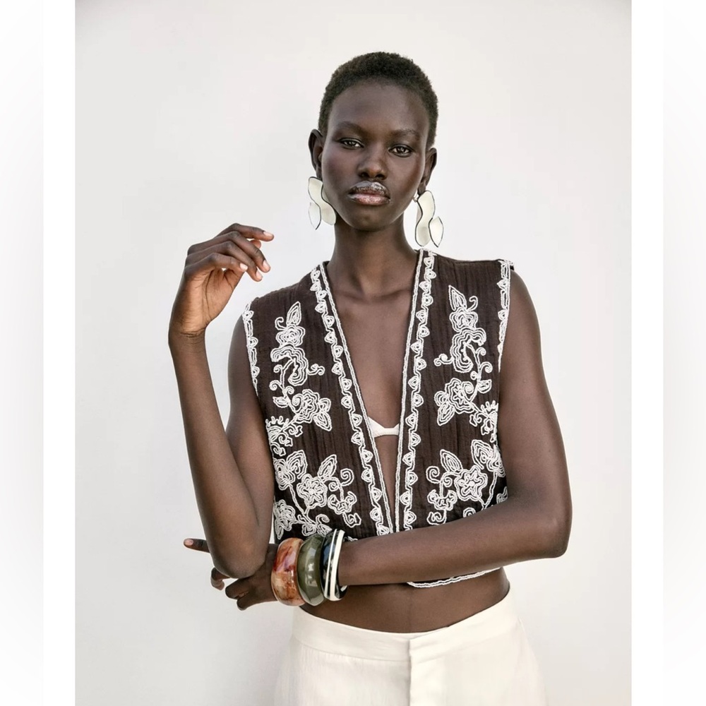 Zara Embroidered open Vest